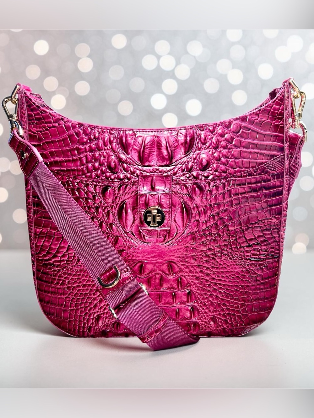 Brahmin Large Leia Crossbody Utility Bag, Berry Pink Pomegranate